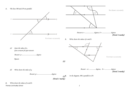 Angles in parallel lines GCSE questions by Labrown20 - Teaching