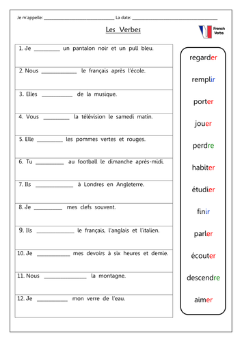 French present tense regular verbs practice by labellaroma - Teaching