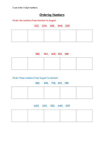 Ordering 3 Digit Numbers Free Worksheets