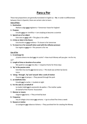 por y para by feeheb - Teaching Resources - Tes