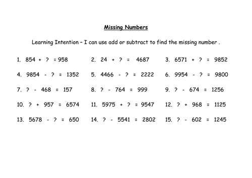 Addition and Subtraction - missing number sums by MrsHutchison