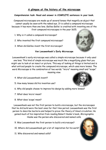 Worksheets Microscope Worksheets history of microscopes comprehension task by rachael ann teaching resources tes