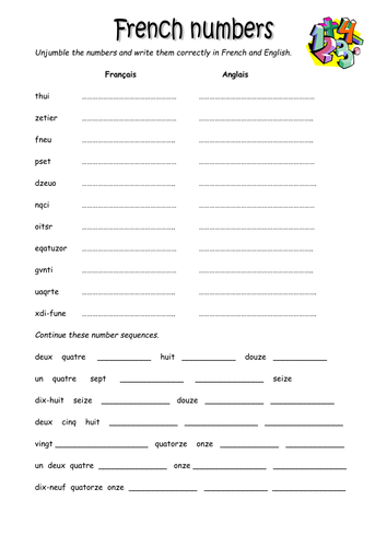 Tes French Numbers Worksheet