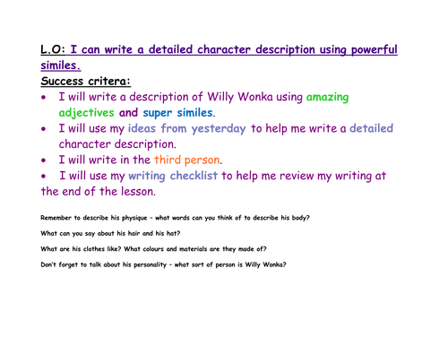 Writing a good character description ks2