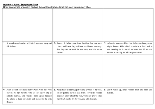 Romeo & Juliet: Storyboard Task by cazzwebbo - Teaching Resources - Tes