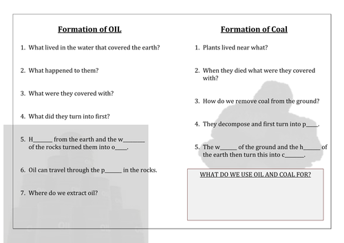 Formation of Fossil Fuels Worksheet / Booklet by katie-lu - Teaching