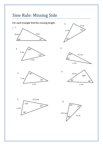 Sine Rule Questions sheet by HolyheadSchool - Teaching Resources - Tes