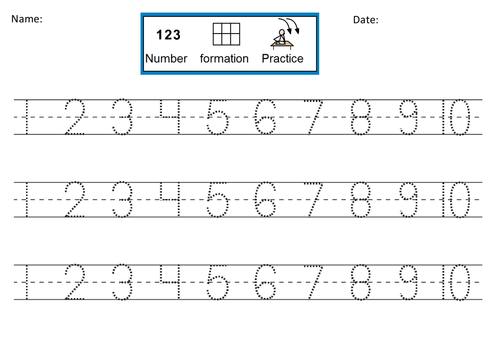 Worksheets Number Practice Sheets number formation practice dotted 1 10 by dr dig teaching resources tes