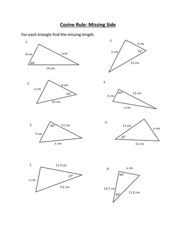 Cosine rule questions by HolyheadSchool - Teaching Resources - Tes