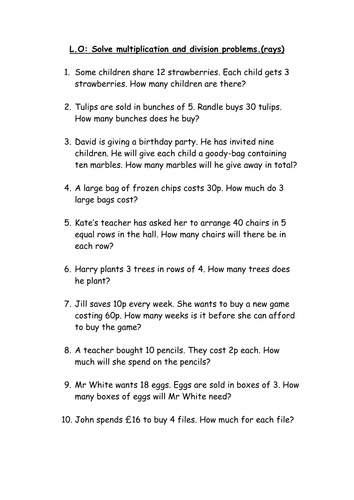 Multiplication and division word problems by elzbells ...