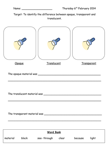 Translucent, Transparent and Opaque Experiment by joop09 - Teaching