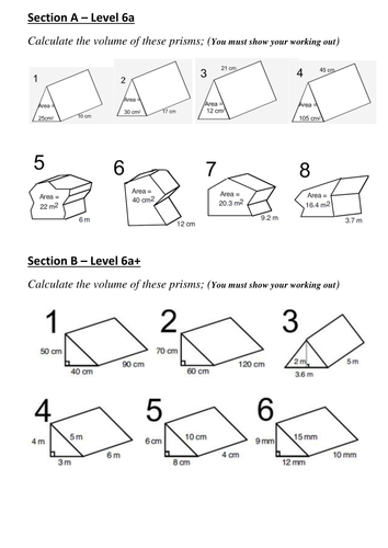 Worksheets Volume Of Prism Worksheet volume of prism by sukh bal1985 teaching resources tes