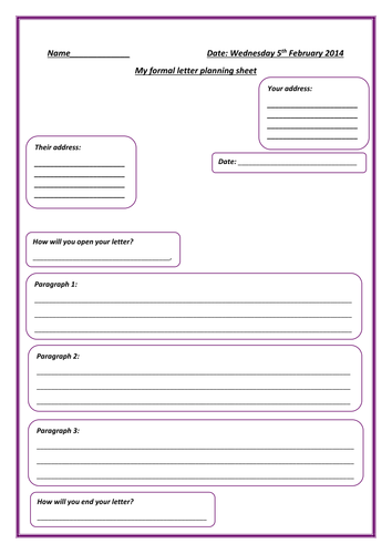 Formal Letter Planning Sheet By Little dreamer Teaching Resources Tes