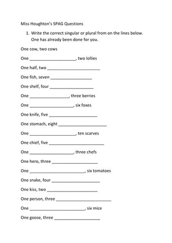 SPAG Plurals and Word Classes Worksheets by nahoughton - Teaching