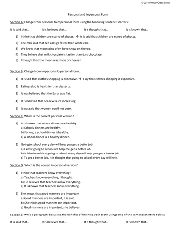 Personal And Impersonal Form By Primaryclass Teaching Resources Tes