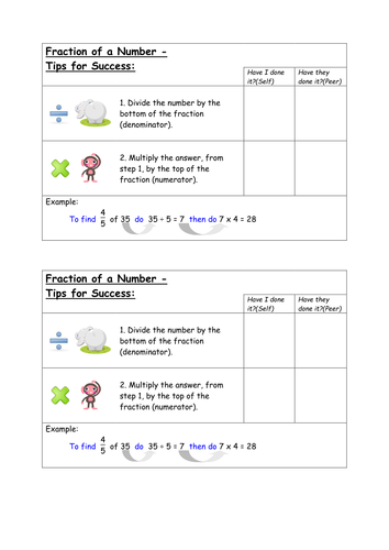 A Success Criteria Sheet - Fraction of a Number by oogiemac - Teaching