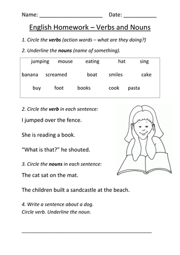 Nouns and Verbs Worksheet KS1 by mignonmiller - Teaching Resources - Tes