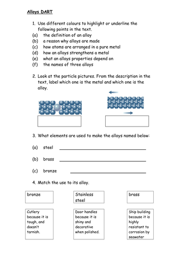 Alloys text activity by mmcfadyen21 - Teaching Resources - Tes