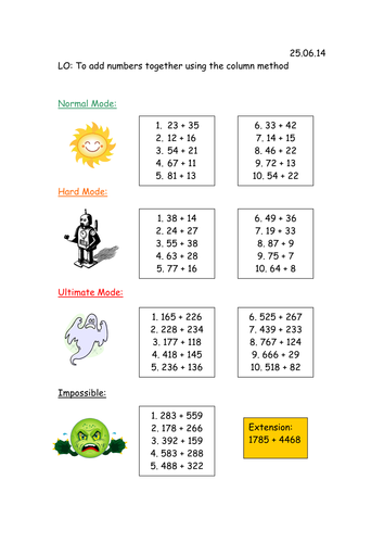 Column method addition and subtraction image