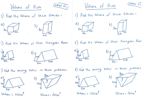 Worksheets Volume Of A Triangular Prism Worksheet volume of 3d shapes triangular prisms cylinder by ryangoldspink teaching resources tes