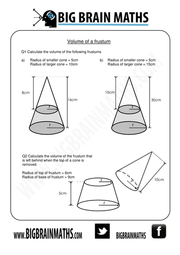 Worksheets Volume Of Cone Worksheet volume and surface area of cones frustums by busybob25 teaching resources tes