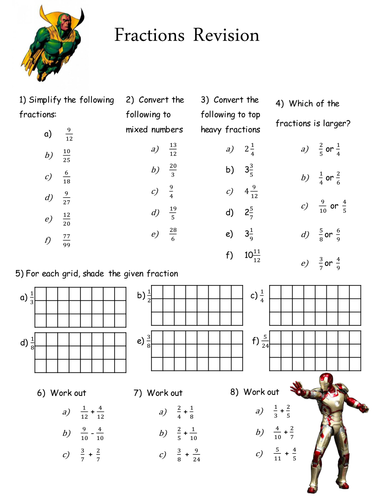 Fraction revision worksheet by HolyheadSchool - Teaching Resources - Tes