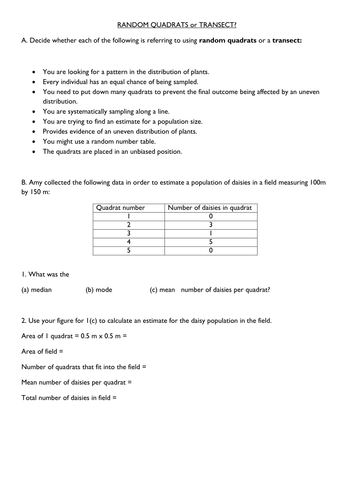 Quadrat Sampling Methods by harwooda - Teaching Resources - Tes