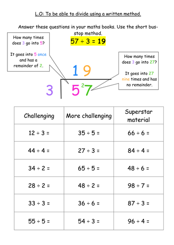 KS2 Division Written Method - Bus Stop Method by jodieclayton