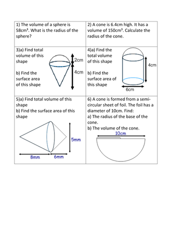 Worksheets Volume Of Cone Worksheet maths area volume of pyramids cones worksheet by sbinning teaching resources tes