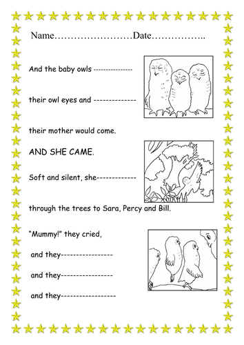 Owl babies worksheets image
