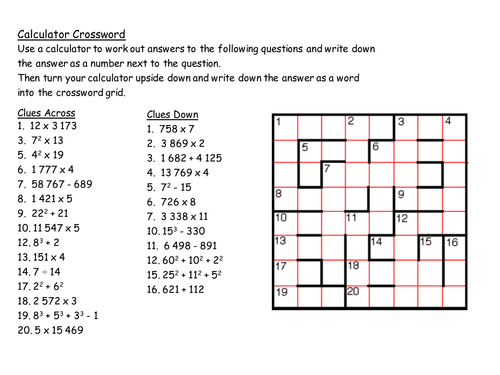 Calculator Crossword by mrbuckton4maths Teaching Resources Tes