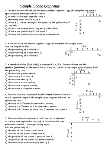 Worksheets Sample Space Worksheet sample space diagrams alternative by tristanjones teaching resources tes