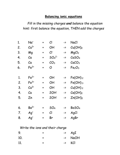 Balancing ionic equations worksheet by beansontoast1 - Teaching