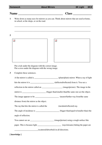 Worksheet Refraction Worksheet Ks3 light and reflection by mousey80 teaching resources tes