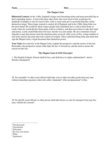 Worksheets Magna Carta Worksheet magna carta excerpts worksheet by groovingup teaching resources tes