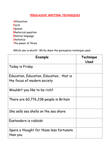 Worksheets Persuasive Techniques Worksheet writing to persuade by gabbysundquist teaching resources tes