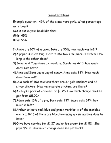 Worksheets Percentage Word Problems Worksheets fractions decimals and percentages word problems by rafiab teaching resources tes