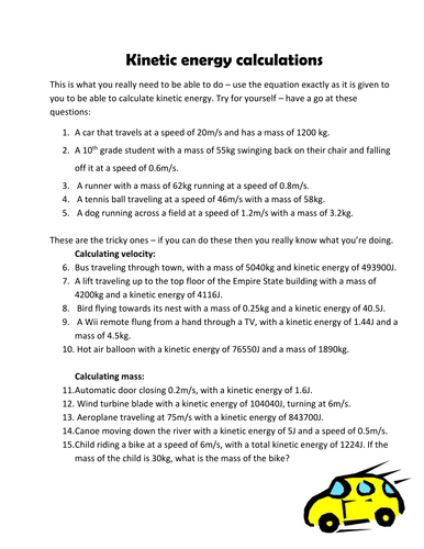 Worksheets Energy Calculations Worksheet kinetic energy calculation questions by pinkhelen teaching resources tes