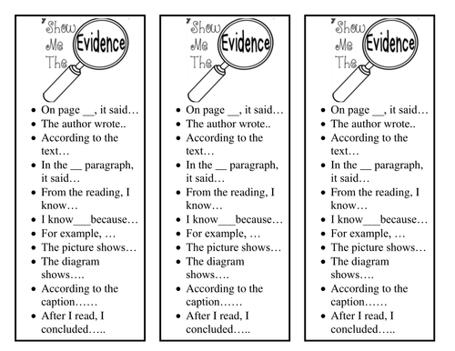 Bookmark for Citing Text Evidence by hstribling  Teaching Resources  Tes