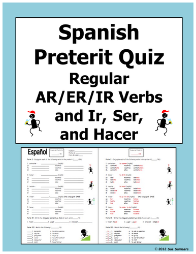 Spanish Preterit Verb Conjugation Quiz or Worksheet by suesummersshop