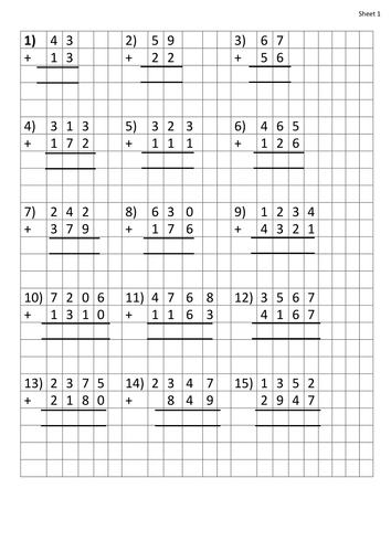 Column Addition Worksheets. 2 digit to 4 digit by HannahBryant