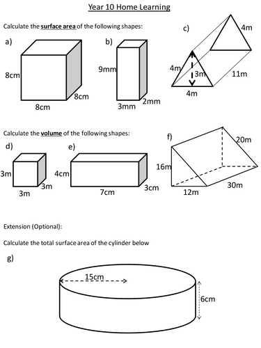 Worksheets Surface Area And Volume Worksheets With Answers surface area and volume of prisms by dannytheref teaching resources tes