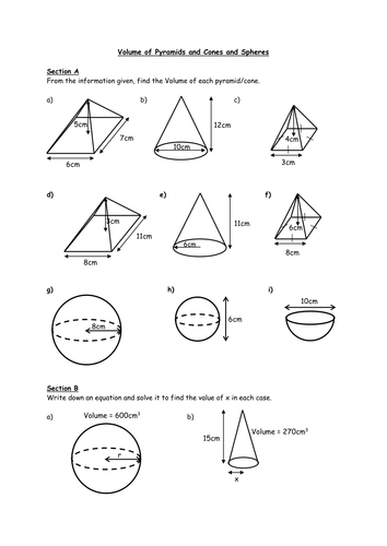 Volume of Spheres and Cones Worksheet by HolyheadSchool Teaching