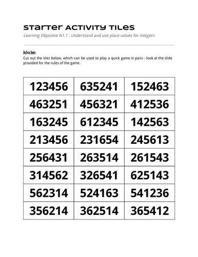 KS3 Mathematics Number : N1-1 Integer Place Values