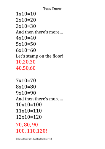 Times Tables Song - Tens Tuner  