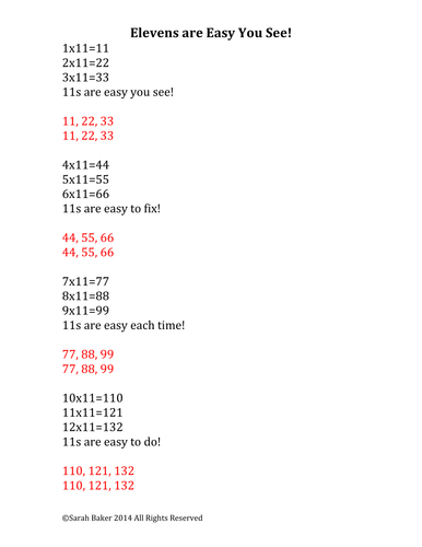 Times Tables Song - Elevens Are Easy, You See!  
