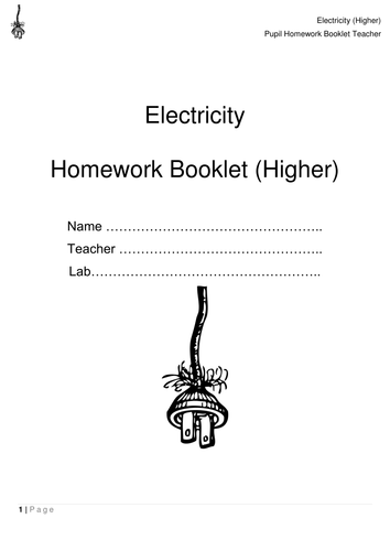 Electricity Homework Booklet for GCSE Physics and Science