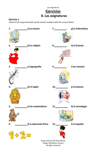 Las asignaturas (Song about the school subjects in Spanish)