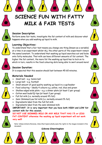 KS1 & KS2 - Science Lesson Plan (x3) - Reactions, Static Electricity. Fair Tests & Fatty Milk