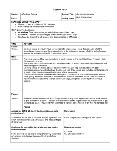 GCSE Genetic Modification ICT/Research Lesson
